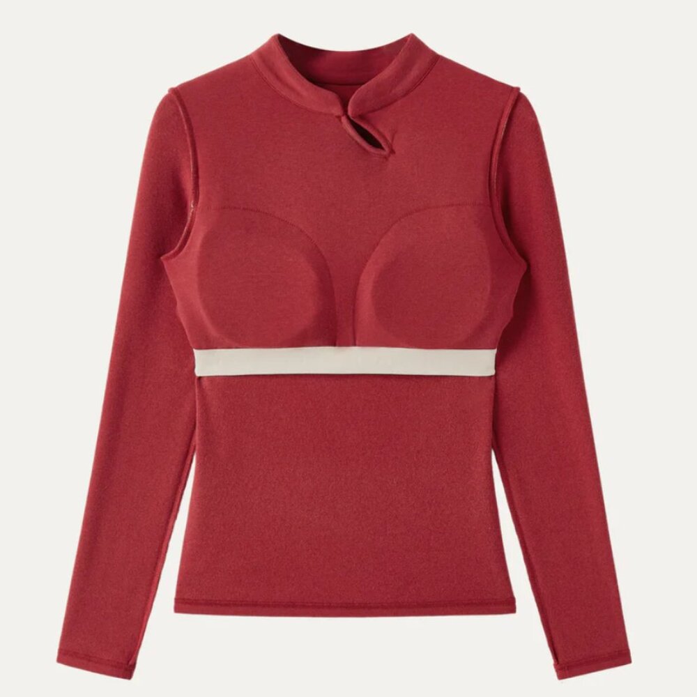 Mandarin Collar Asymmetric Frog Button Brami Top - Large - Picture 3 of 4